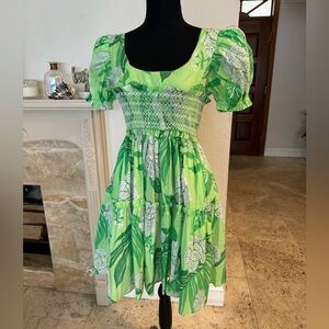 Farmrio Green Dewdrop Floral Mini Dress